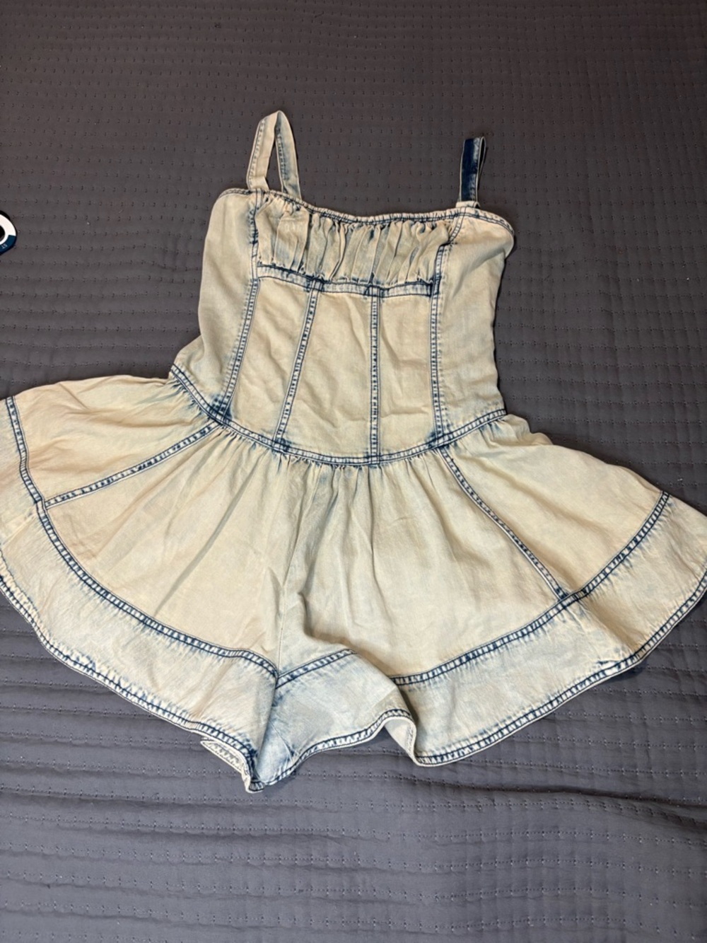 Pilcro Light Wash Denim Romper — Cream with Faded Blue Accents - Picture 13 of 15